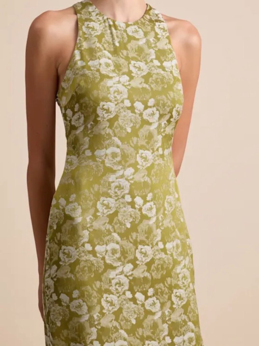 Lulus Lamila Chartreuse Floral Satin Column Maxi Dress Green - Size S - Picture 2 of 5